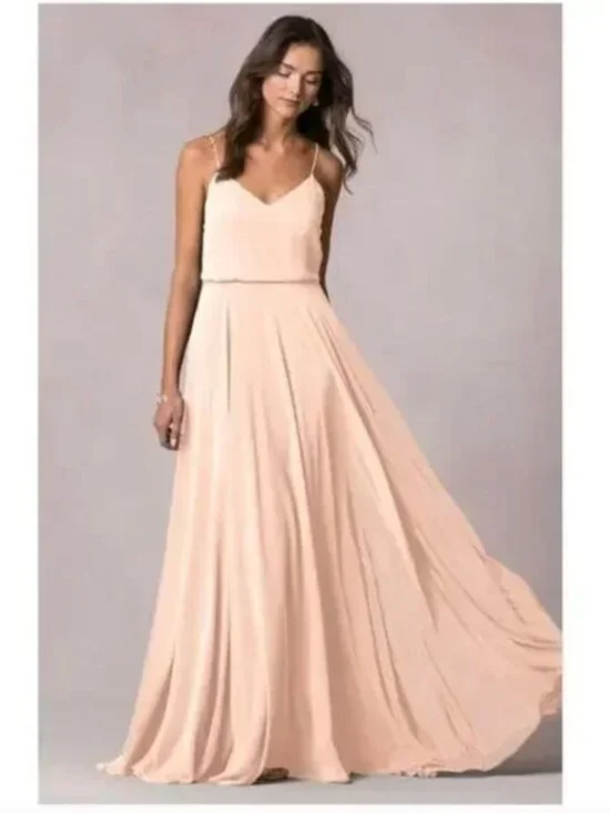 Jenny Yoo Inesse Blush Chiffon Maxi Dress Size 6 BHLDN Bridesmaid Formal - Picture 1 of 10